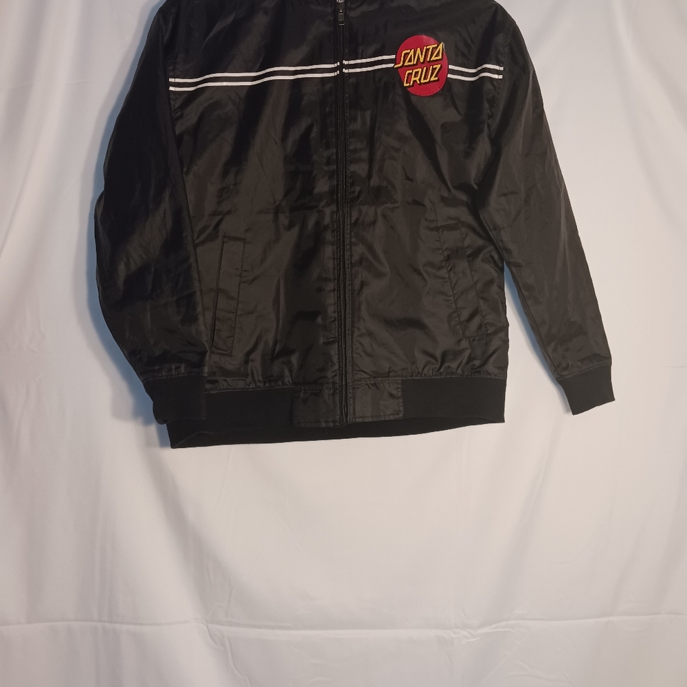 Santa Cruz windbreaker jacket .black w/red,yellow and white logo.Boy's XL